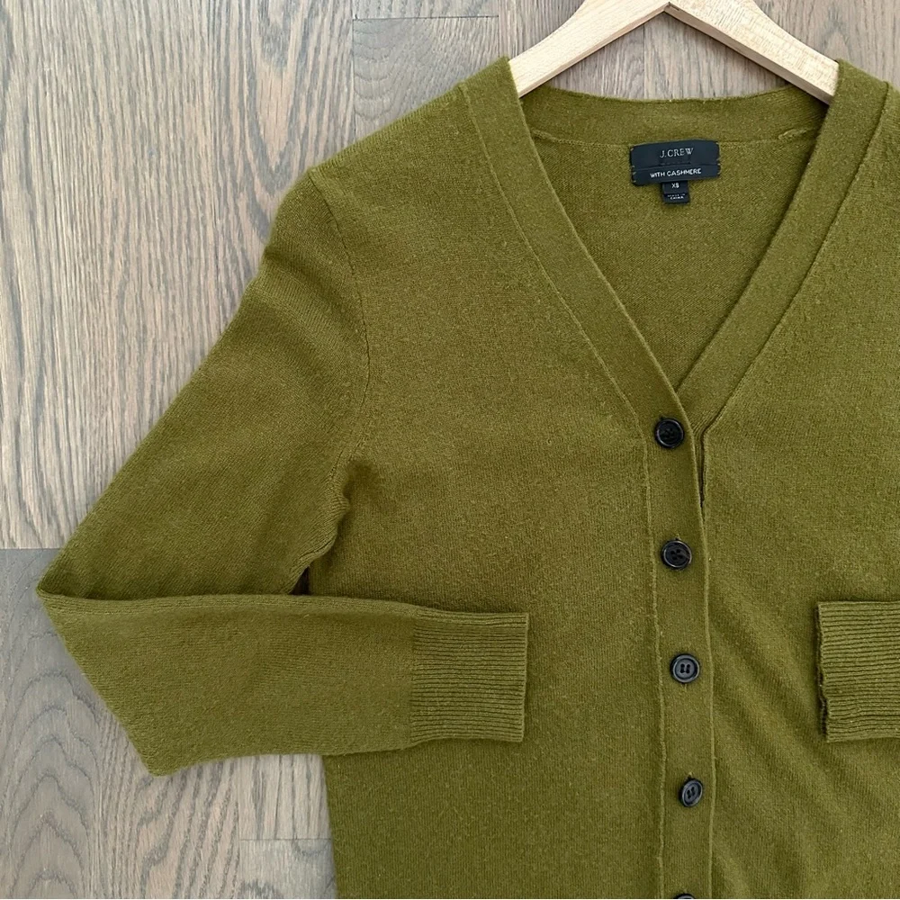 J. Crew V-Neck Long Sleeve Cashmere Blend Cardigan Sweater in Light Oregano XS